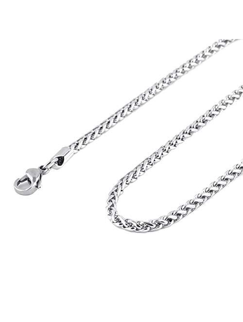 HZMAN 3.0 mm Stainless Steel Wheat Silver Chain Necklaces for Men & Women 16" -30"