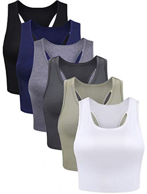 6 Pieces Basic Crop Tank Tops Sleeveless Racerback Crop Sport Cotton Top for Women