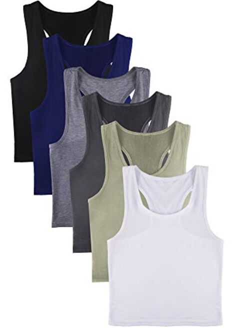 6 Pieces Basic Crop Tank Tops Sleeveless Racerback Crop Sport Cotton Top for Women