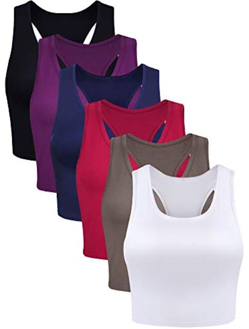 6 Pieces Basic Crop Tank Tops Sleeveless Racerback Crop Sport Cotton Top for Women