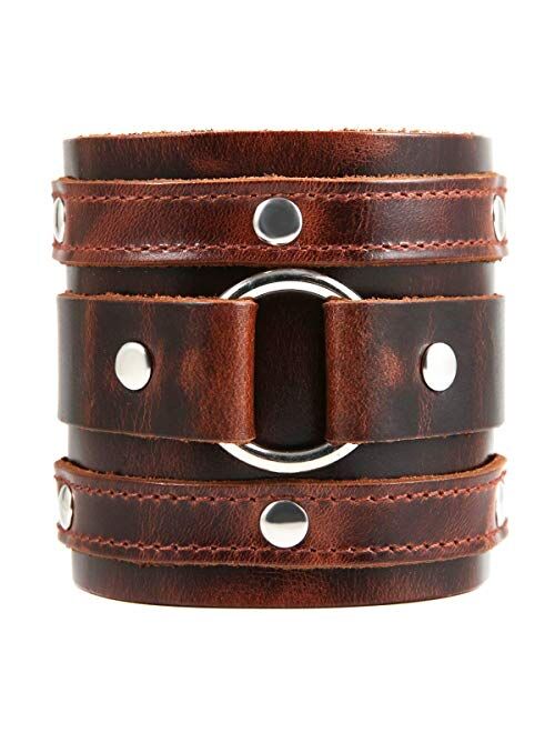 HZMAN Wide Cuff Wrap Gothic Wristband Punk Rock Biker Wide Strap Leather Bracelet