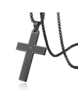 Stainless Steel Mens Womens Cross Necklace Lord's Prayer Pendant, 4 Colors Available