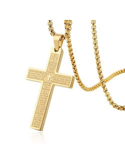 Stainless Steel Mens Womens Cross Necklace Lord's Prayer Pendant, 4 Colors Available