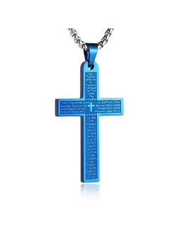 Stainless Steel Mens Womens Cross Necklace Lord's Prayer Pendant, 4 Colors Available