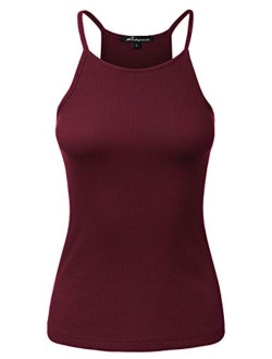 Women's High Neck Ribbed Racerback Halter Tank Tops