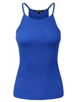 Women's High Neck Ribbed Racerback Halter Tank Tops