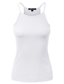 Women's High Neck Ribbed Racerback Halter Tank Tops