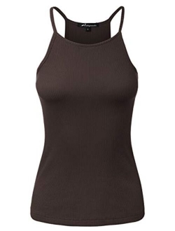 Women's High Neck Ribbed Racerback Halter Tank Tops