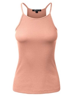 Women's High Neck Ribbed Racerback Halter Tank Tops