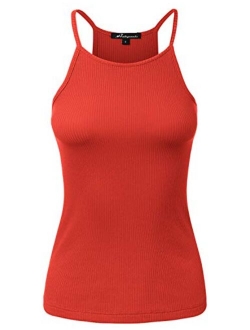 Women's High Neck Ribbed Racerback Halter Tank Tops