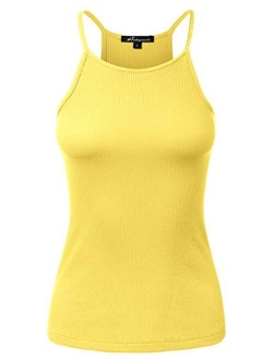 Women's High Neck Ribbed Racerback Halter Tank Tops