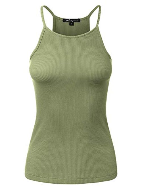 HATOPANTS Women's High Neck Ribbed Racerback Halter Tank Tops