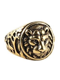 Men's Vintage Stainless Steel Ring Lion Head Shield Biker Gold/Silver/Black