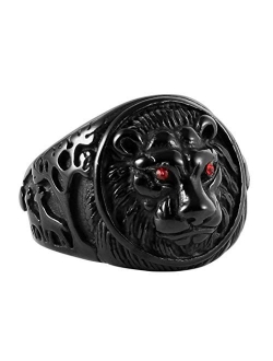 Men's Vintage Stainless Steel Ring Lion Head Shield Biker Gold/Silver/Black