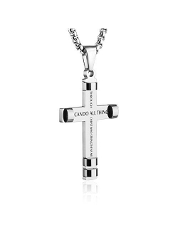 Philippians 4:13 Cross Pendant STRENGTH Bible Verse Stainless Steel Necklace 3 Colors Available