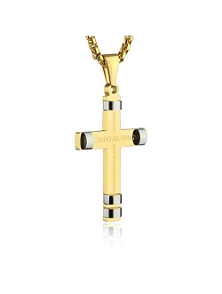 Philippians 4:13 Cross Pendant STRENGTH Bible Verse Stainless Steel Necklace 3 Colors Available