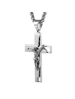 Men's Stainless Steel Cross Crucifix Bible Prayer Pendant Necklace 22 2" Chain