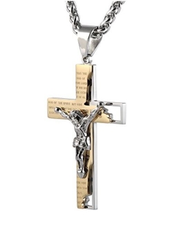 Men's Stainless Steel Cross Crucifix Bible Prayer Pendant Necklace 22 2" Chain