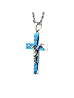 Men's Stainless Steel Cross Crucifix Bible Prayer Pendant Necklace 22 2" Chain