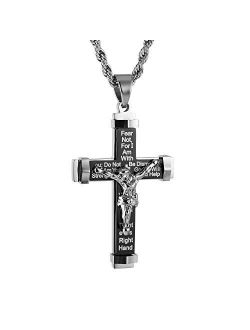 Men's Crucifix Stainless Steel Cross Lord's Prayer Pendant Necklace with 20" 24" 28" Rope Chain