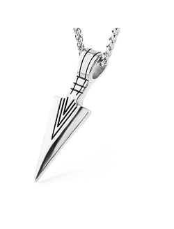 Mens Arrowhead Arrow Stainless Steel Pendant Necklace with Steel Wheat Chain