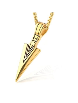 Mens Arrowhead Arrow Stainless Steel Pendant Necklace with Steel Wheat Chain