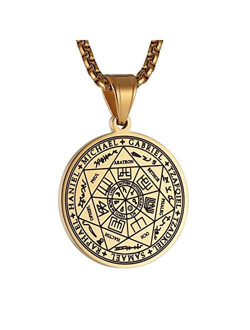 HZMAN Vintage Stainless Steel The Seal of The Seven Archangels Pendant Necklaces 22+2“ Chain