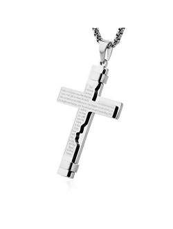 Religion Cross Lord's Prayer Stainless Steel Pendant Necklace Rolo Cable Wheat Chain