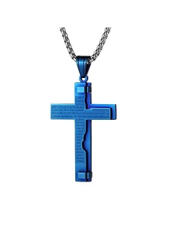 Religion Cross Lord's Prayer Stainless Steel Pendant Necklace Rolo Cable Wheat Chain