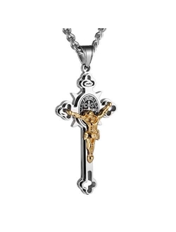 Religion Stainless Steel Saint St St. Benedict Crucifix Cross Pendants Necklace INRI