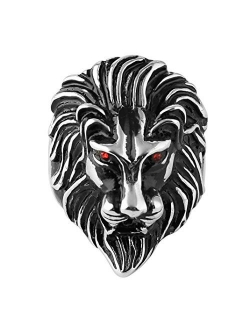 Men's Vintage 316L Stainless Steel Lion Ruby Eyes Rings Heavy Metal Rock Punk Style Gothic Biker Ring Silver Gold Black 3 Colors