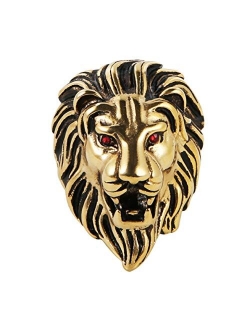 Men's Vintage 316L Stainless Steel Lion Ruby Eyes Rings Heavy Metal Rock Punk Style Gothic Biker Ring Silver Gold Black 3 Colors