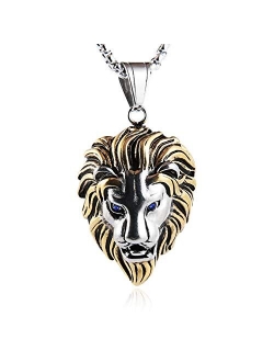 Men's Silver Gold Tone Stainless Steel Lion King Pendant Necklace Cable Wheat 22 2" Chain