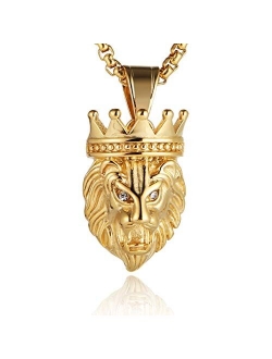 Men's Silver Gold Tone Stainless Steel Lion King Pendant Necklace Cable Wheat 22 2" Chain