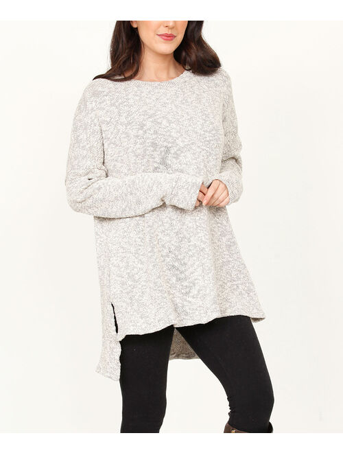 Two-Tone Gray Split-Hem Tunic Sweater - Women & Plus