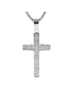 Mens Iced Out Cross Cz Inlay Pendant 18k Gold Plated Stainless Steel Hip-Hop Necklace