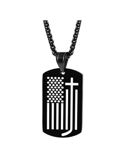 American Flag Patriotic Cross Dog Tag Religious Faith Jewelry Pendant Necklace