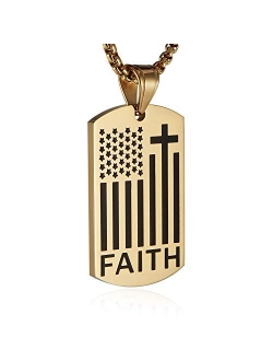 American Flag Patriotic Cross Dog Tag Religious Faith Jewelry Pendant Necklace