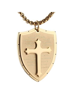 Shield Armor of God Ephesians 6:16-17, Faith Cross Stainless Steel Pendant Necklace