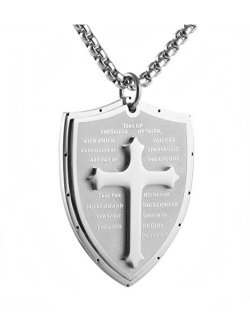 Shield Armor of God Ephesians 6:16-17, Faith Cross Stainless Steel Pendant Necklace