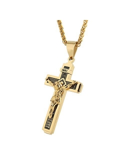 Catholic Jesus Christ on INRI Cross Crucifix Gold Silver Tone stainless steel Pendant Necklace 22 2 Chain