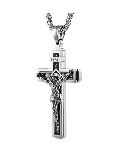 Catholic Jesus Christ on INRI Cross Crucifix Gold Silver Tone stainless steel Pendant Necklace 22 2 Chain