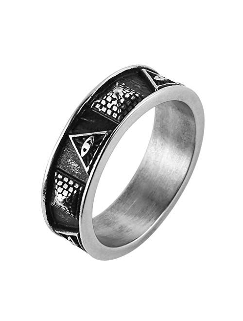 HZMAN Men Stainless Steel Ring The All-Seeing-Eye Illuminati Eye of Providence Pyramid/Eye Symbol