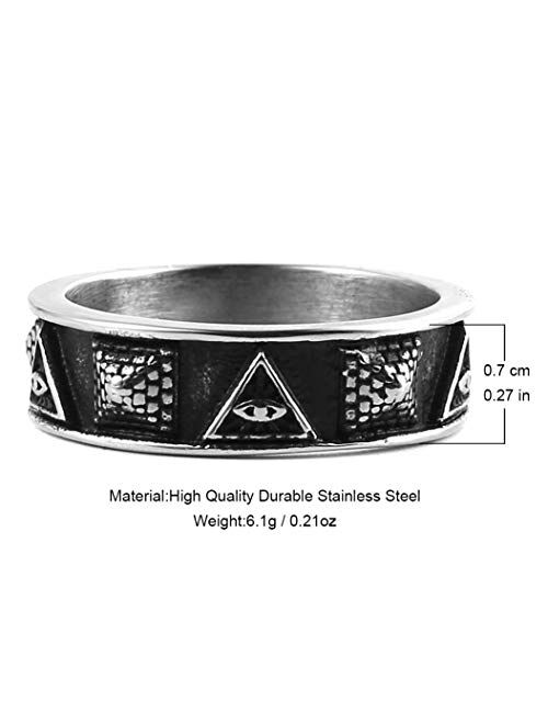 HZMAN Men Stainless Steel Ring The All-Seeing-Eye Illuminati Eye of Providence Pyramid/Eye Symbol