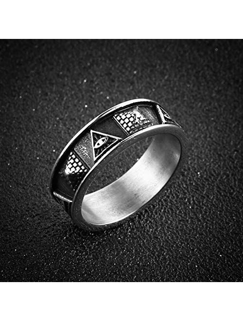 HZMAN Men Stainless Steel Ring The All-Seeing-Eye Illuminati Eye of Providence Pyramid/Eye Symbol