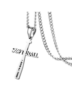 Softball Bat Cross Pendant, I CAN DO ALL THINGS STRENGTH Bible Verse Stainless Steel Necklace