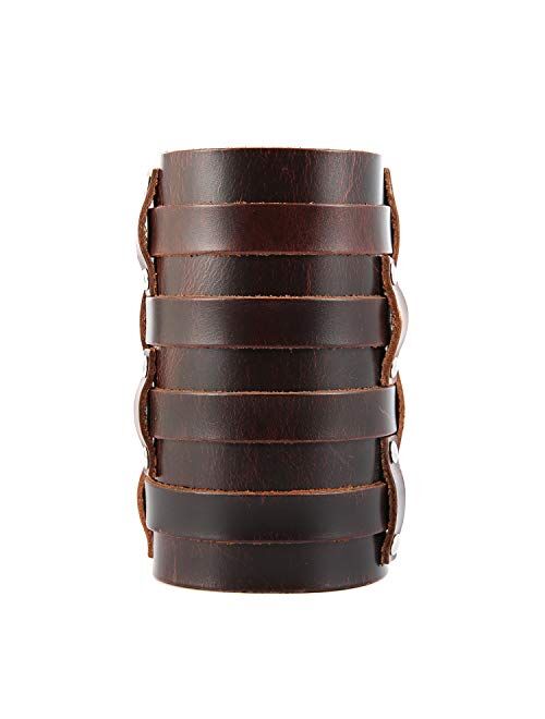 HZMAN Mens Leather Wide Triple Strap Cuff Wrap Gauntlet Wristband Buckle Fastening Arm Armor Cuff 4 Rows