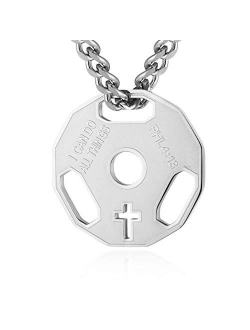 Mens Fashion Stainless Steel Fitness Gym Dumbbell Weight Plate Barbell Chain Pendant Necklace