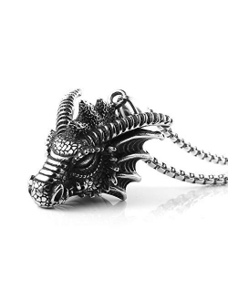 Stainless Steel Dragon Head Pendant Necklace for Men Women Vintage Gothic 22 2 Chain