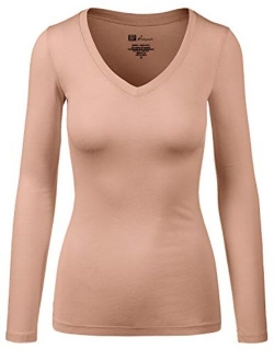 Women's Basic Long Sleeve V Neck Tee Everyday Casual Shirts